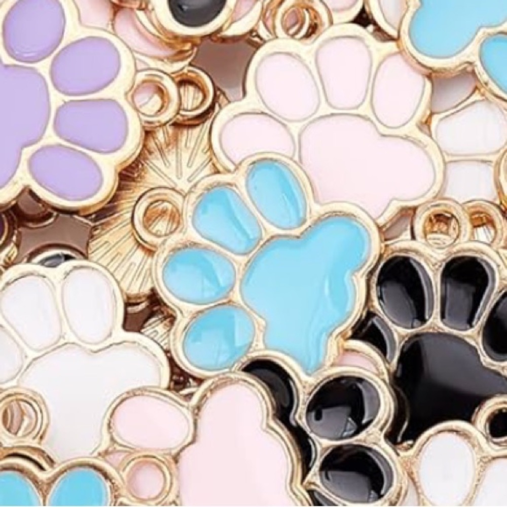 Paw Print Charms Women’s Multicolor Gold DIY Pendant Jewelry New Set of 5